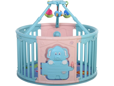 HOMCOM Parque infantil redondo para bebês Berço com Tapete Altura 65,5 cm rosa e azul