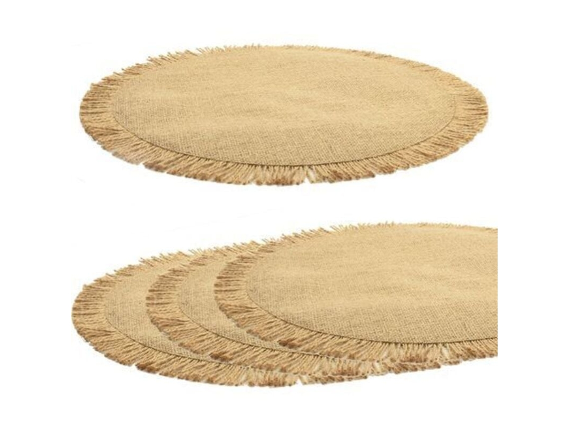 Lurelia Individual Mesa Redondo Juta Natural 4 Peças Ø38 Cm Térmico Rústico