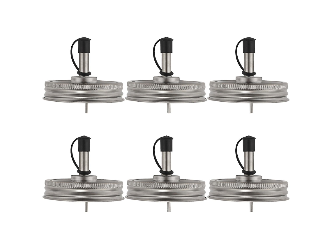 6 Tampa de Jarra Mason com Boca Regular 70mm com Bico de Vazão e Tampa de Aço Inoxidável para Óleo