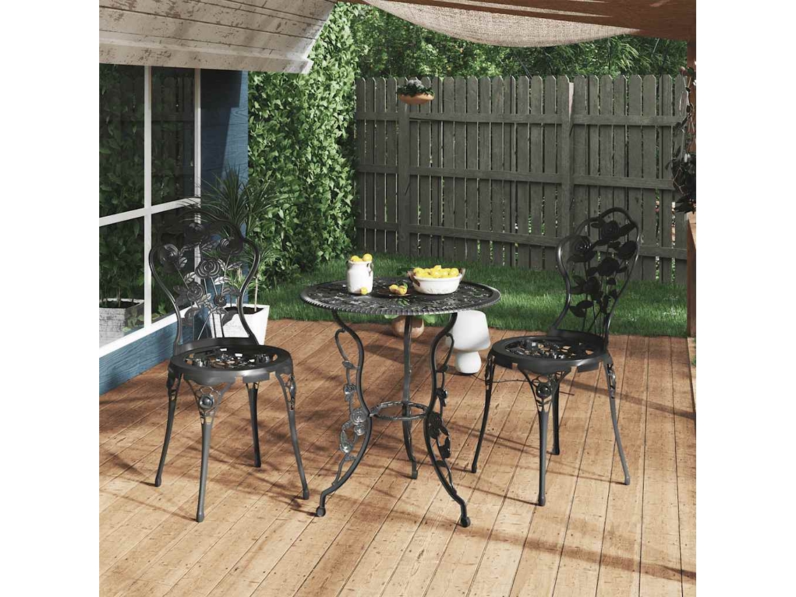 Vidaxl 3 Pcs Conjunto De Bistrô Alumínio Fundido Preto