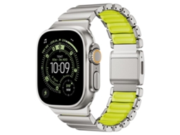 Bracelete Para Apple Watch 46/49/45/44mm - Silicone Com Revestimento Aço Inoxidável E Fecho Magnético Verde Titânio