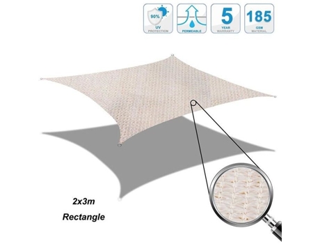 Cool Area Shade Sail - Pano Solar Retangular 2x3m - Proteção Raios UV Resistente e Respirável - Cor Creme COOL AREA