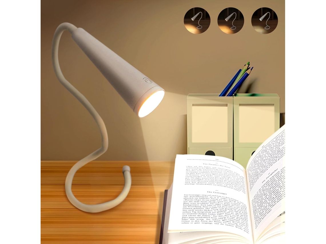 Lâmpada Leitura Led Branca 4w Sem Fio 4 em 1, Usb Recarregável, 360° Flexível, 3 Cores/brilhos, Bateria 1200mah ZYBLSSBB
