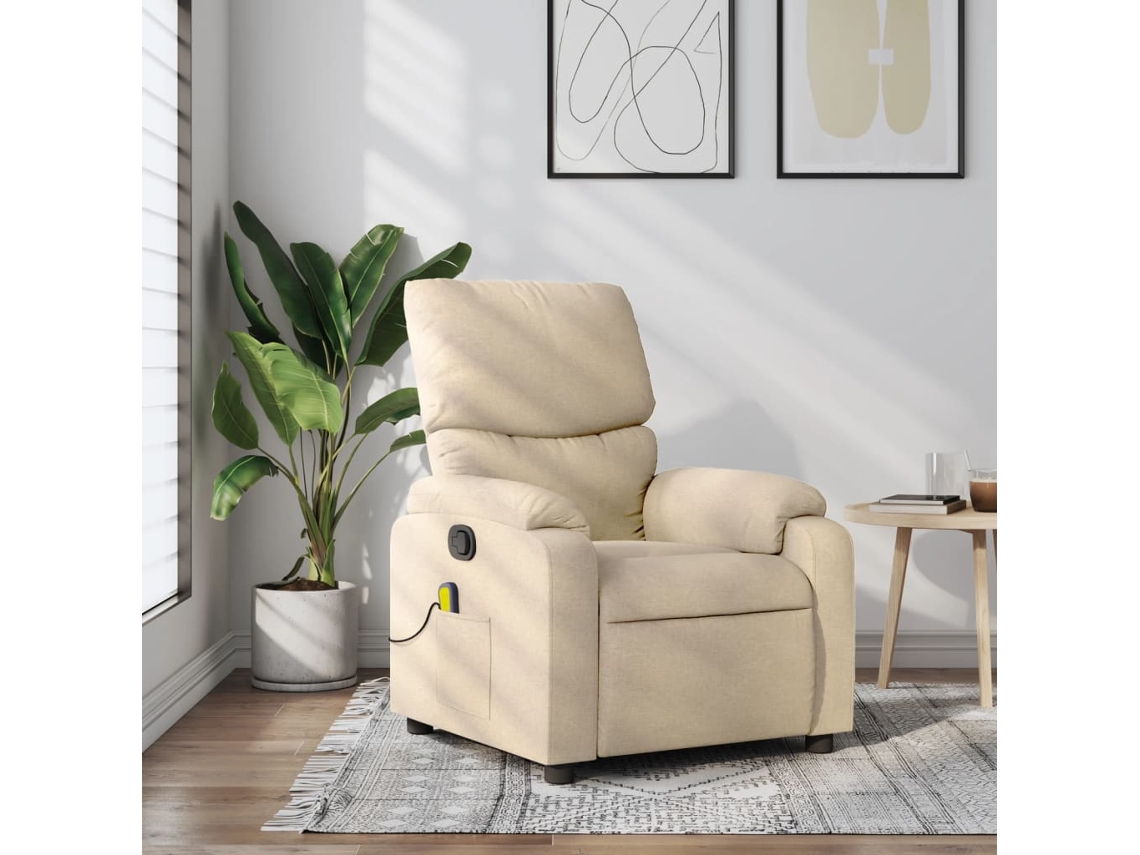 Vidaxl Poltrona De Massagem Reclinável Em Tecido Creme
