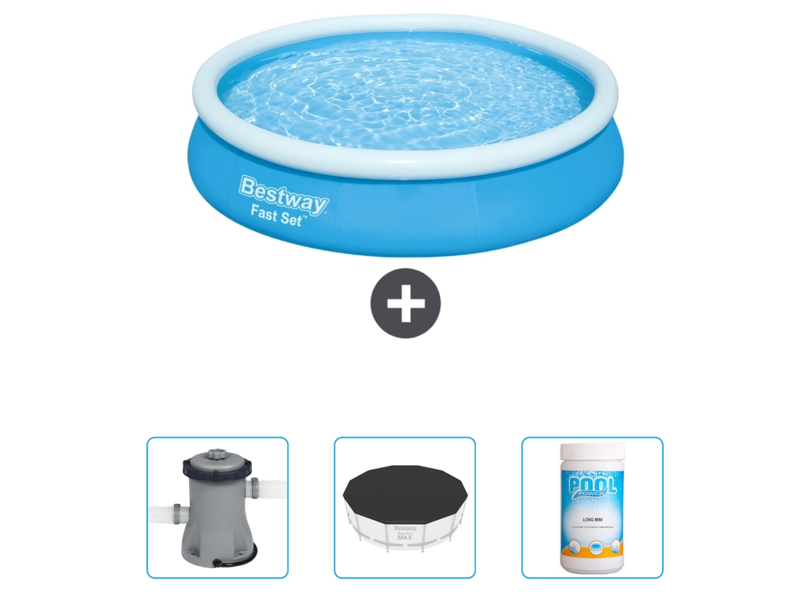 Piscina Inflável Redonda BESTWAY Fast Set 366 X 76 Cm Azul Incluída Bombear Cobrir Cloro