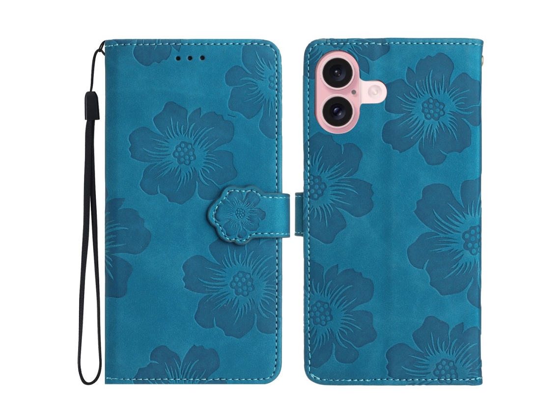 Capa Em Couro Pu, Com Porta Cartões, Para Apple Iphone 16 Plus - Cor Azul