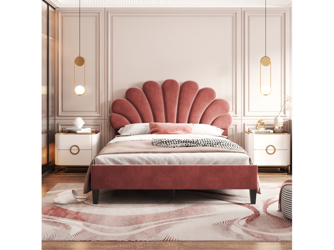 Cama De Casal 140x200 Cm Polsterbett Seda Vermelho Feijão Com Lattenrost