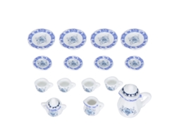 Primerox jogo de Chá Miniatura de Porcelana com Flores 15 Peças para Casinha de Bonecas Cozinha
