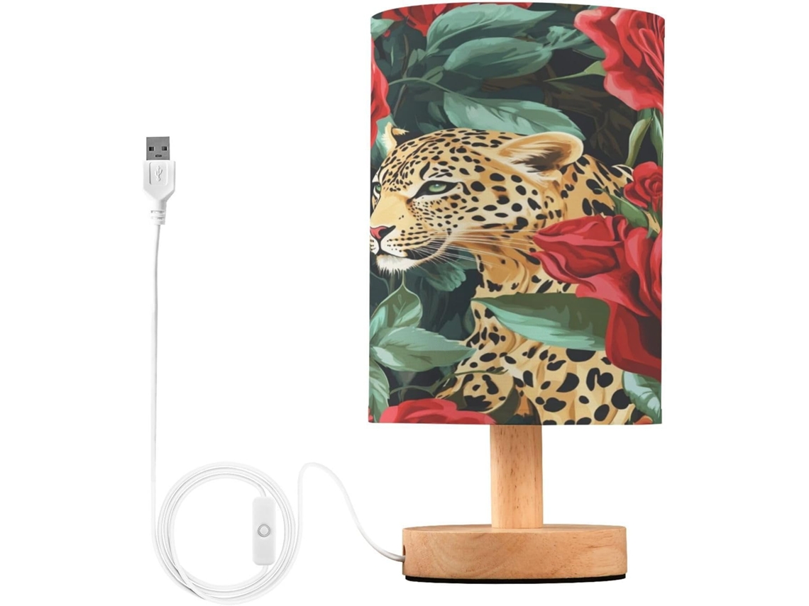 Abajur De Cabeceira Rosa Com Estampa Leopardo Para Quarto, Com Portas De Carregamento Usb C, Luminária De Mesa Cabeceira