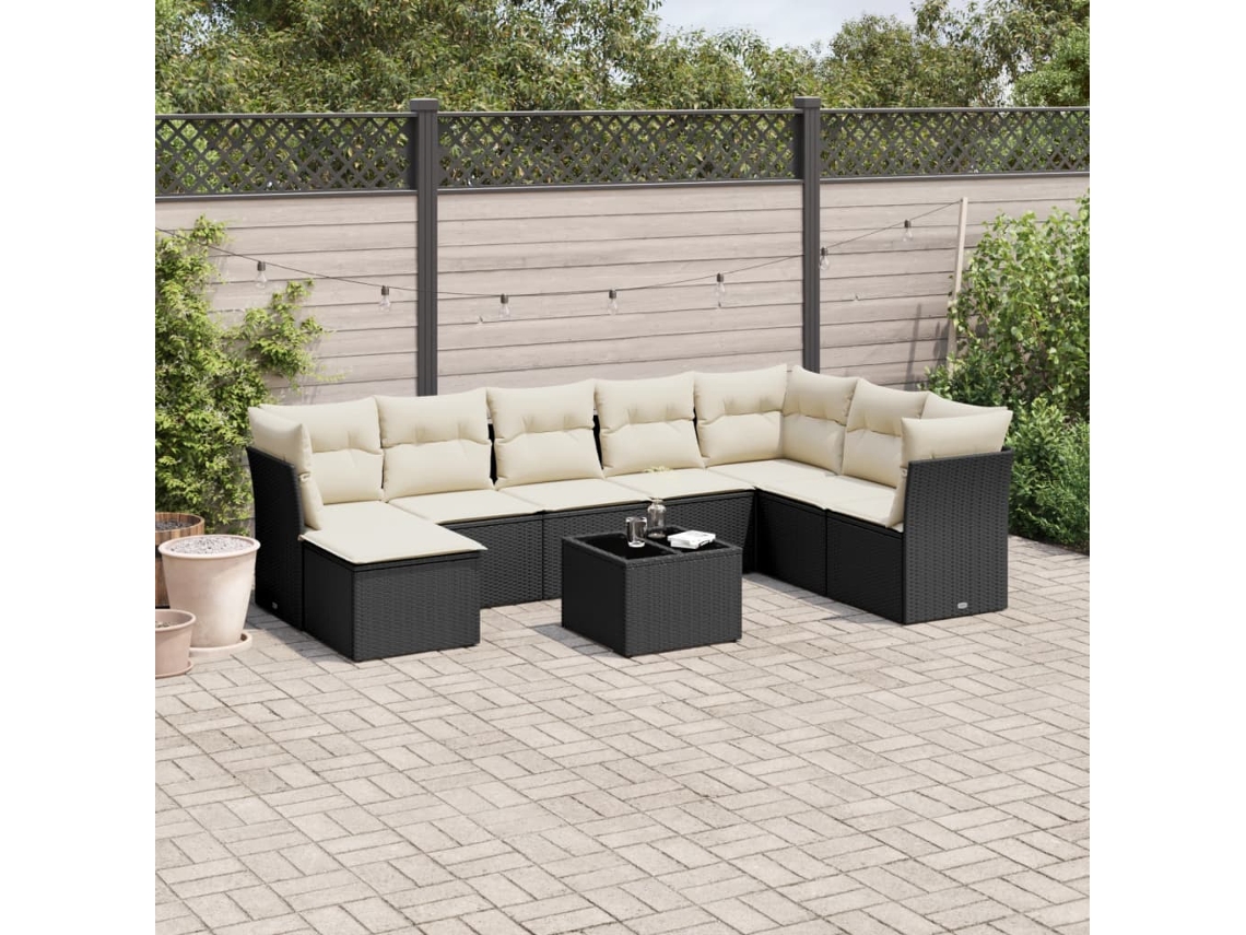 Vidaxl 9 Pcs Conjunto De Sofás P/ Jardim C/ Almofadões Vime Pe Preto