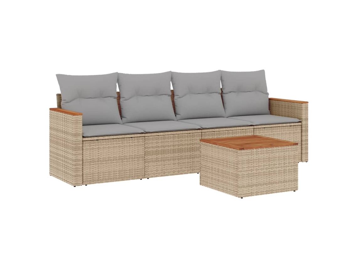 Conjunto de 5 Sofás Jardim com Almofadões Vime Pe Bege Misturado MAISON EXCLUSIVE
