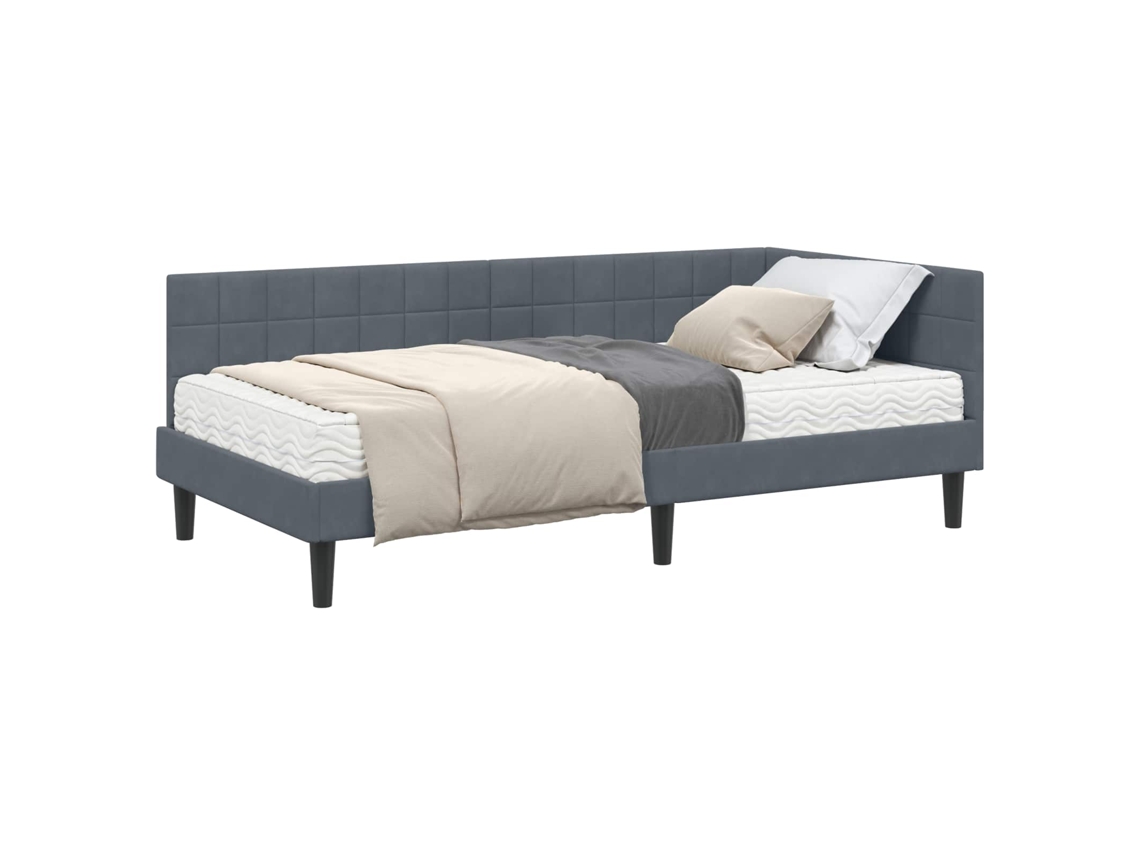 Estrutura de Cama de Canto com Colchão 2 Pcs Veludo Cinzeto MAISON EXCLUSIVE