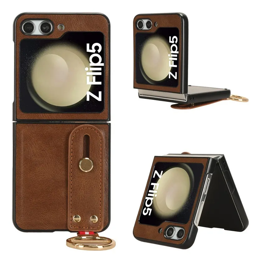 Capa De Couro Com Cordão Para Samsung Z Flip 5 4 3