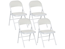 Conjunto de 4 Cadeiras Dobráveis com Encosto em Aço para Sala e Escritório