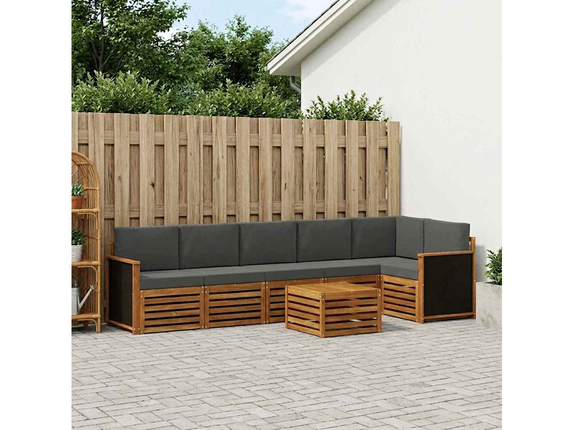 Vidaxl Conjunto De Sofás Para Exterior 6 Unid. Natural E Antracite
