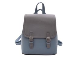 Mochila Pequena Elegante para Mulheres Mini Bolsa de Couro Sintético com Vários Bolsos Azul