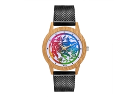 Relógio de pulso analógico de quartzo Zhoulianfa com pulseira de malha colorida (preto)