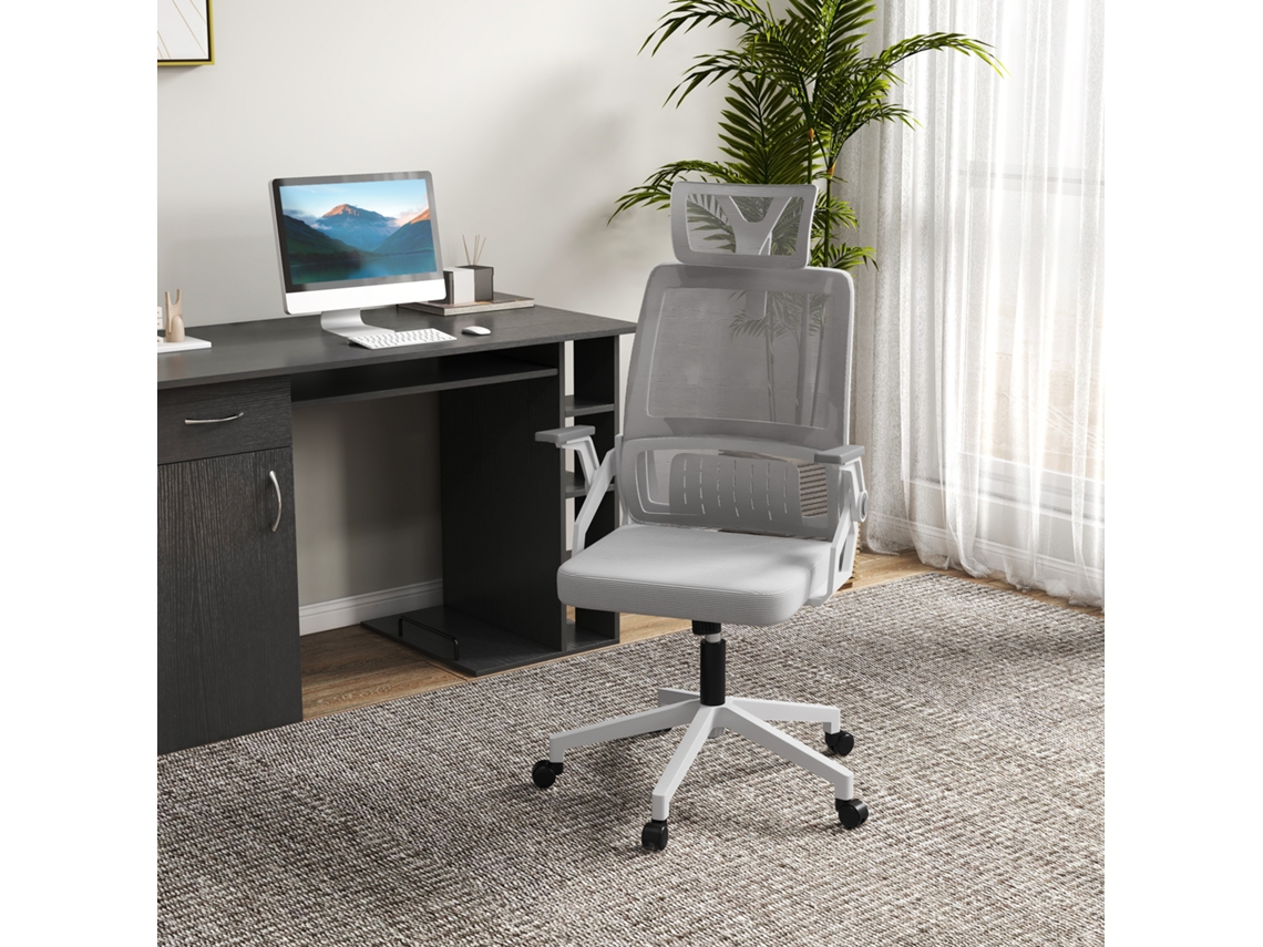 Cadeira De Escritório Ergonômica Com Apoio Para Cabeça E Braços Ajustáveis, Cadeira Giratória Com Altura Regulável, Função Balanço E Suporte Lombar E