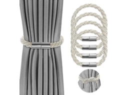 Rebe kit de 4 Ataduras de Cortina Magnéticas Grises, Ajustáveis, Sem Furacao, para Cortinas Finais, Grossas e Portas Deslizantes 4 Peças Bege
