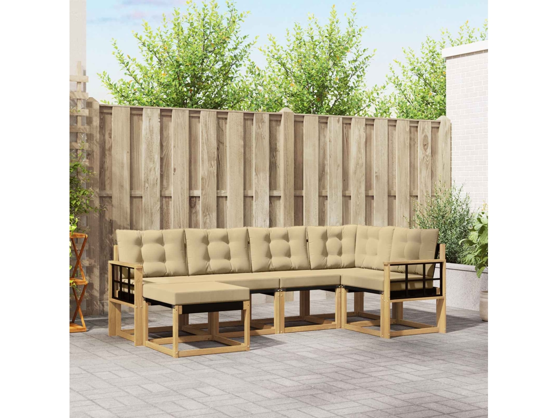 Vidaxl Conjunto De Sofás Para Exterior 6 Unid. Branco E Bege