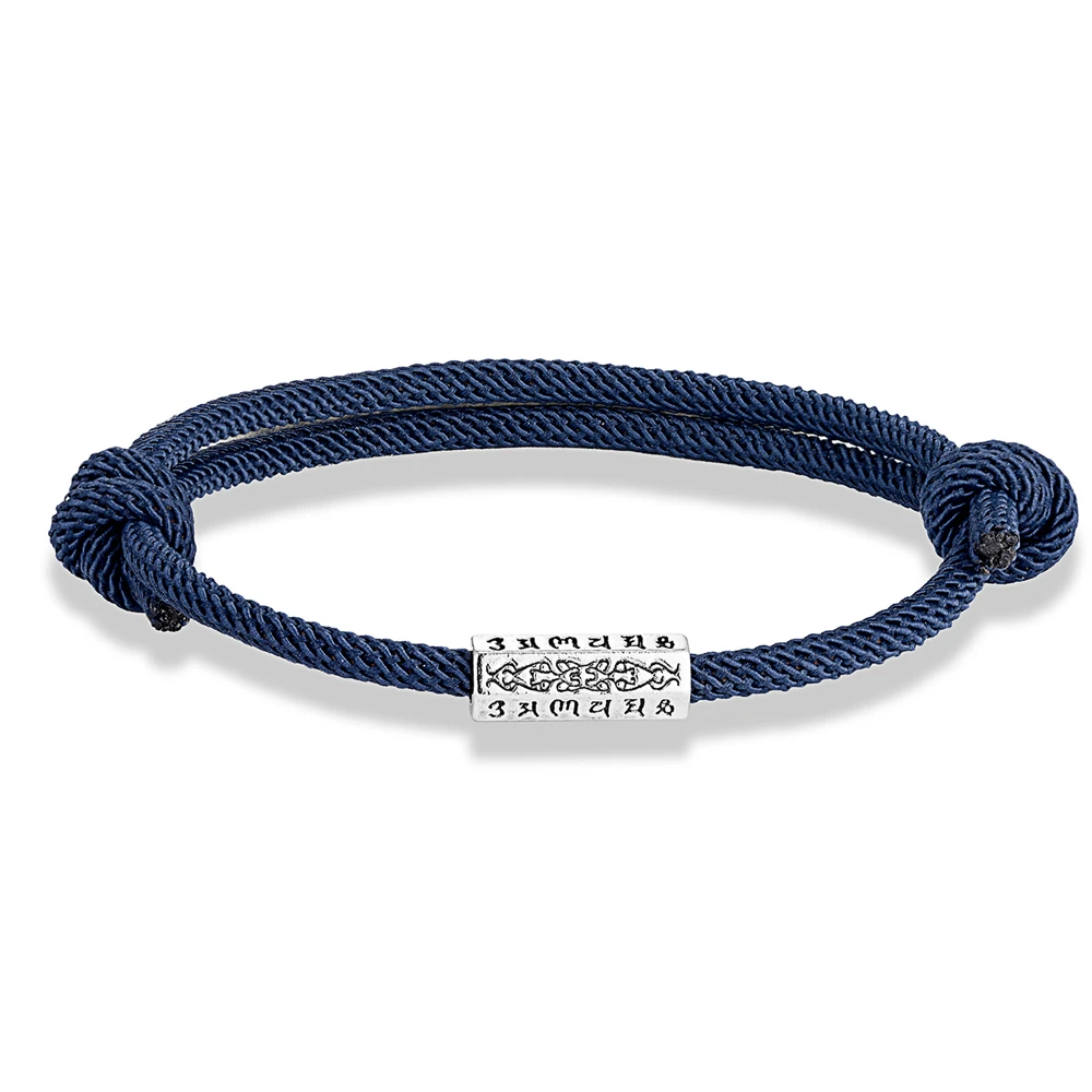 Pulseira Amuleto De Oração Com Mantra Budista Tibetano De Seis Sílabas (azul E Prata), Ajustável.