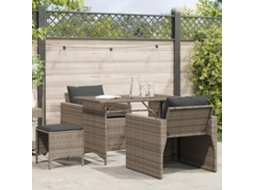 Vidaxl 4 Pcs Conjunto Sofás De Jardim C/ Almofadões Vime Pe Cinzento