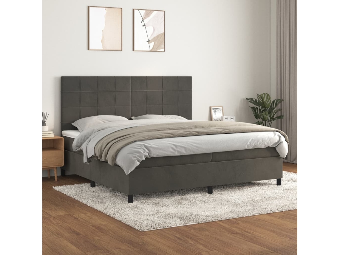 Vidaxl Cama Com Molas/colchão 200x200 Cm Veludo Cinzento-escuro