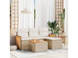 Vidaxl 5 Pcs Conjunto De Sofás P/ Jardim Com Almofadões Vime Pe Bege