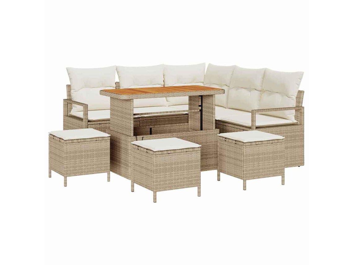 Conjunto 9 Conjunto De Sofá De Jardim Vidaxl Bege Vime Pe (110 X 55 X 71 Cm)