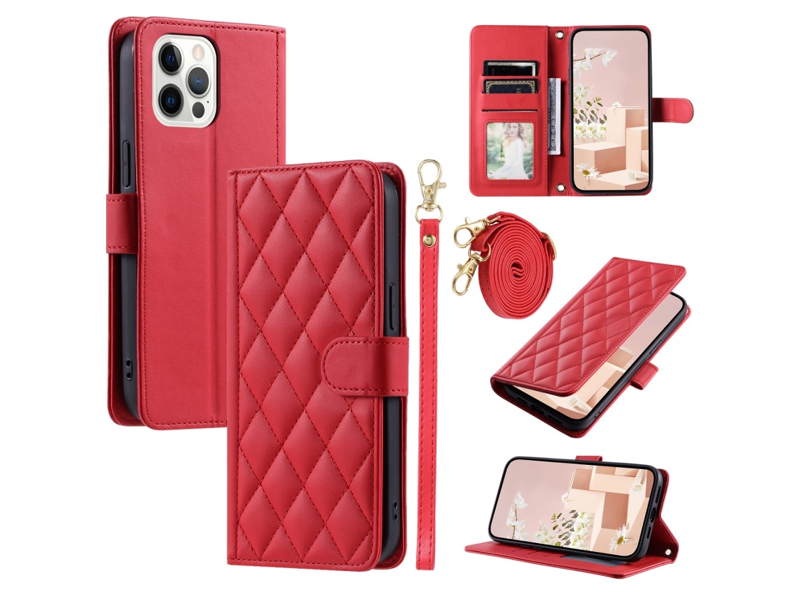 Capa Pega Para Iphone 12 Pele Sintética Vermelho