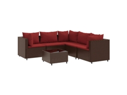 Conjunto de 6 Pcs Lounge Jardim com Almofadões Vime Pe Castanho MAISON EXCLUSIVE