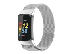 Pulseira Milanesa Com Alça Magnética De Metal, Compatível Fitbit Charge 5, Prata.