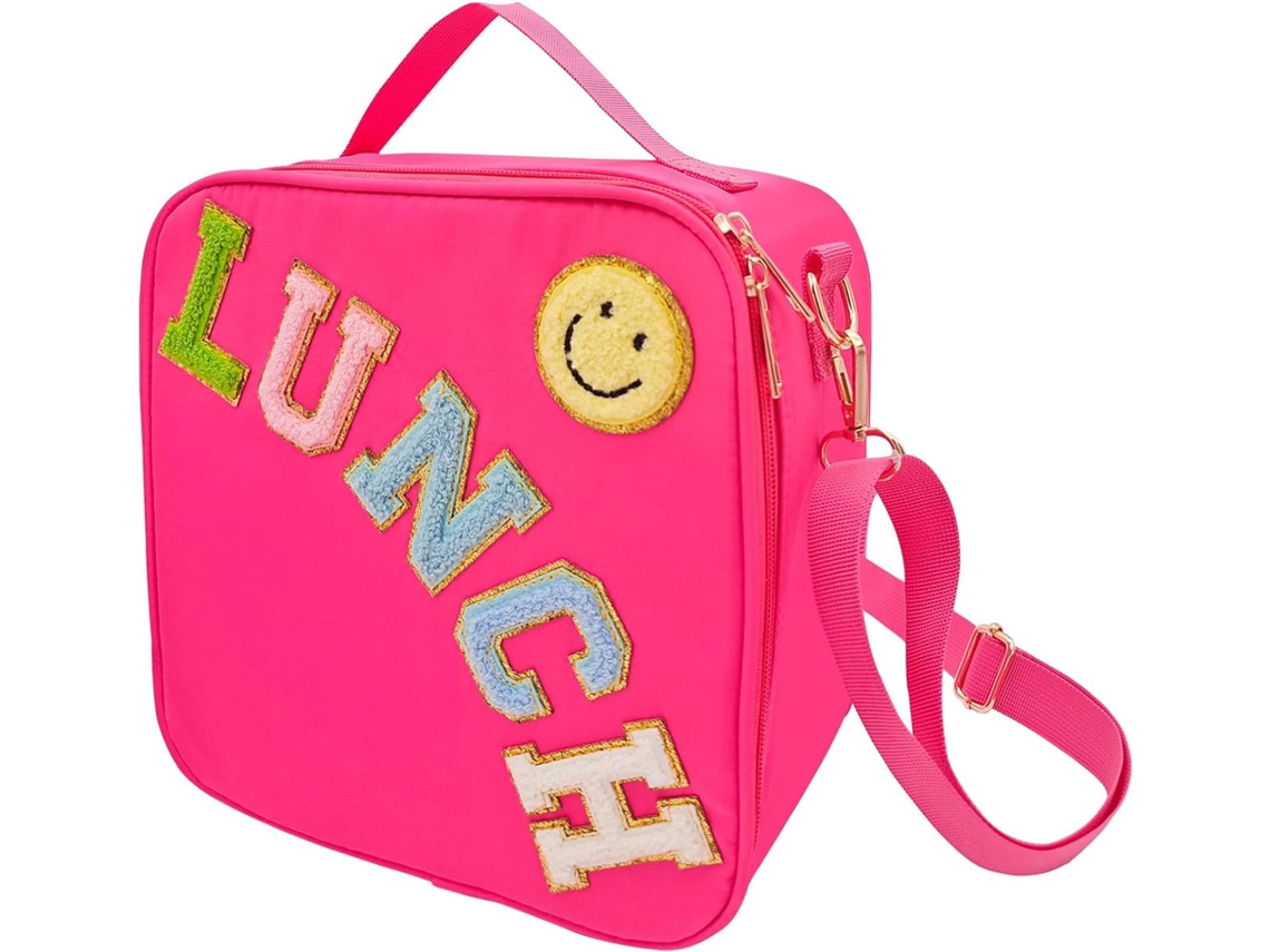 Lancheira térmica com alça ajustável, bolsa grande de nylon para almoço, lancheira térmica reutilizável com carinha sorridente, B Aquaforge