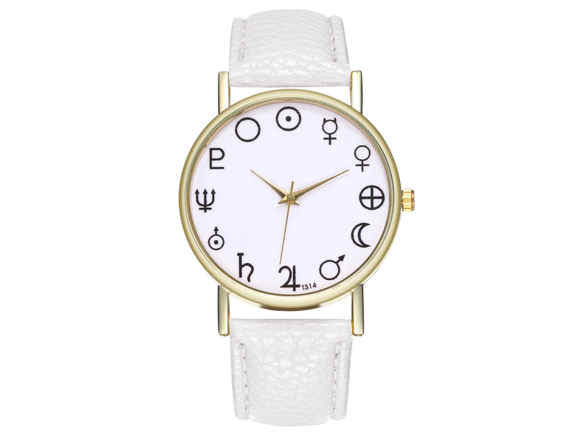 Relógio de pulso analógico de quartzo com pulseira de PU para mulheres e homens, estilo moderno (branco)