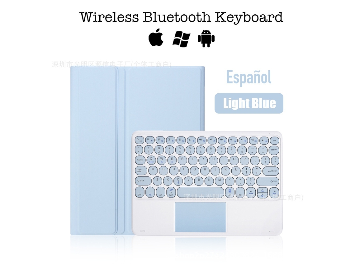 Lurelia Capa Com Teclado Para Tablet Samsung Galaxy Tab A9 Plus 11 Sm-x210/x215/x216/x218, Azul Celeste, Couro, Espanhol