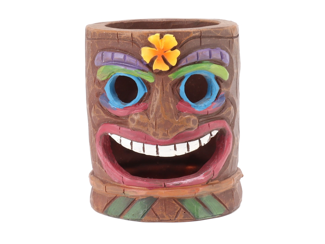 Porta-velas/porta-lápis em resina com rosto de freixo e expressão de mau humor, modelo A, para uso interno e externo.