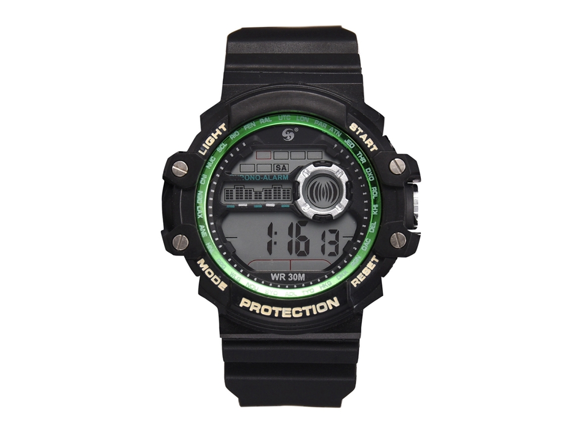 Relógio esportivo à prova d'água para homens e estudantes com pulseira eletrônica de borracha (verde)