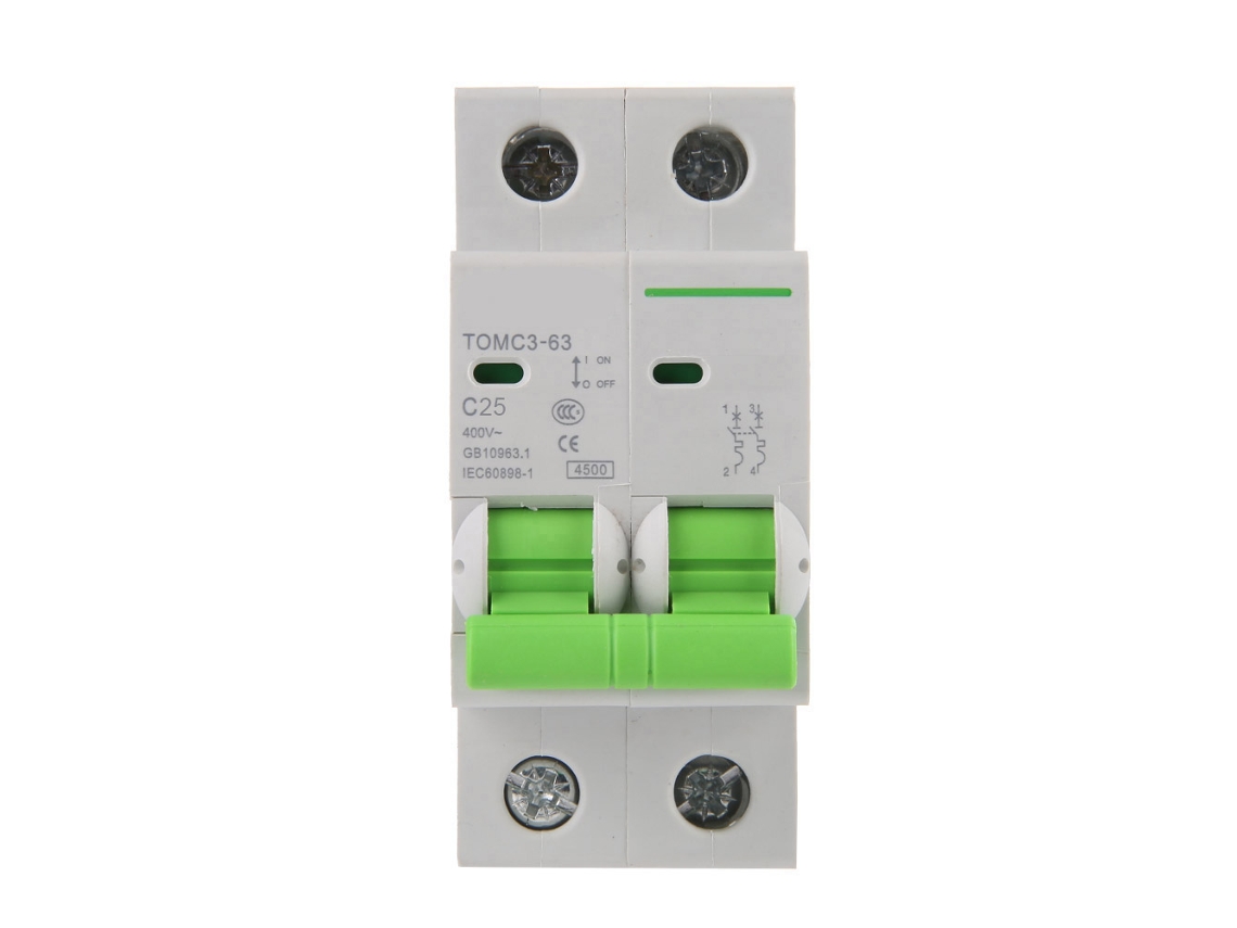 Interruptor De Circuito Miniatura Tipo C Curva C 2p 25a 400v Ca Com Barra Bus U Tomc3-63