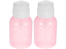 Conjunto de 2 garrafas recarregáveis de 250ml para líquidos, em plástico rosa.