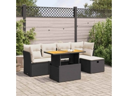 Vidaxl 6 Pcs Conjunto Sofás Jardim C/ Almofadões Vime Pe/acácia Preto