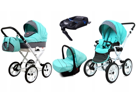 Carrinho de Bebé Multifuncional BABYLUX ROSSO 4 Em 1 -Mint - Ajustável e dobrável Construção leve em alumínio - Acessórios