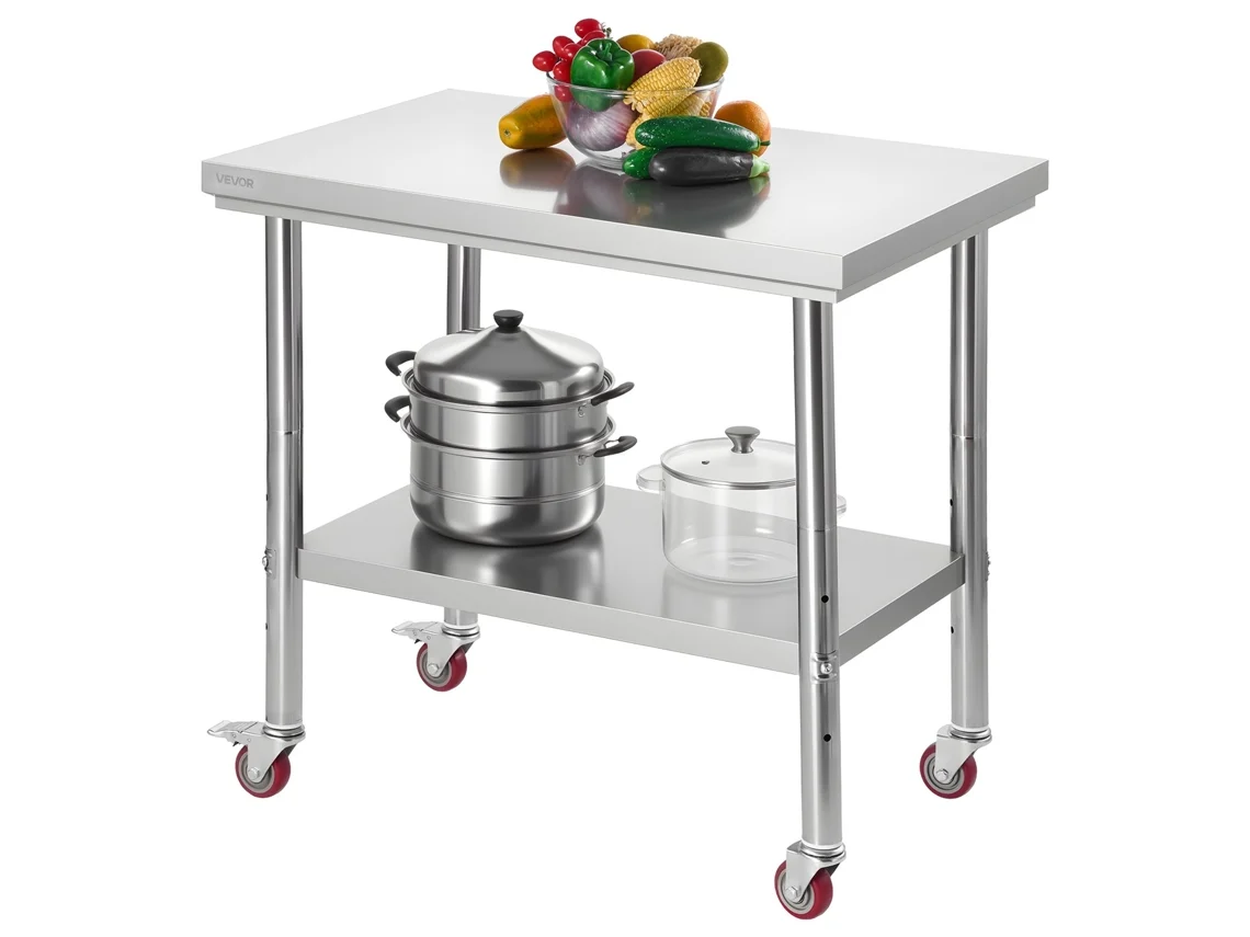 Mesa De Trabalho Em Aço Inox Com Rodas 90 X 60 X 85 Cm Para Cozinha Vevor