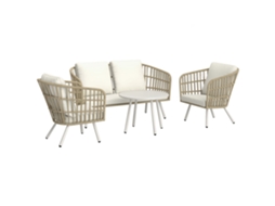 Conjunto de Jardim de 4 Peças com Sofá de Rattan Sintético, Poltronas e Mesa, Almofadas Confortáveis e Resistentes Aos Raios Uv (ha)
