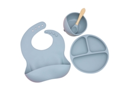 Conjunto De Talheres De Silicone Para Bebê De 4 Peças - Azul