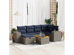 Vidaxl 7 Pcs Conjunto Sofás P/ Jardim C/ Almofadões Vime Pe Cinzento