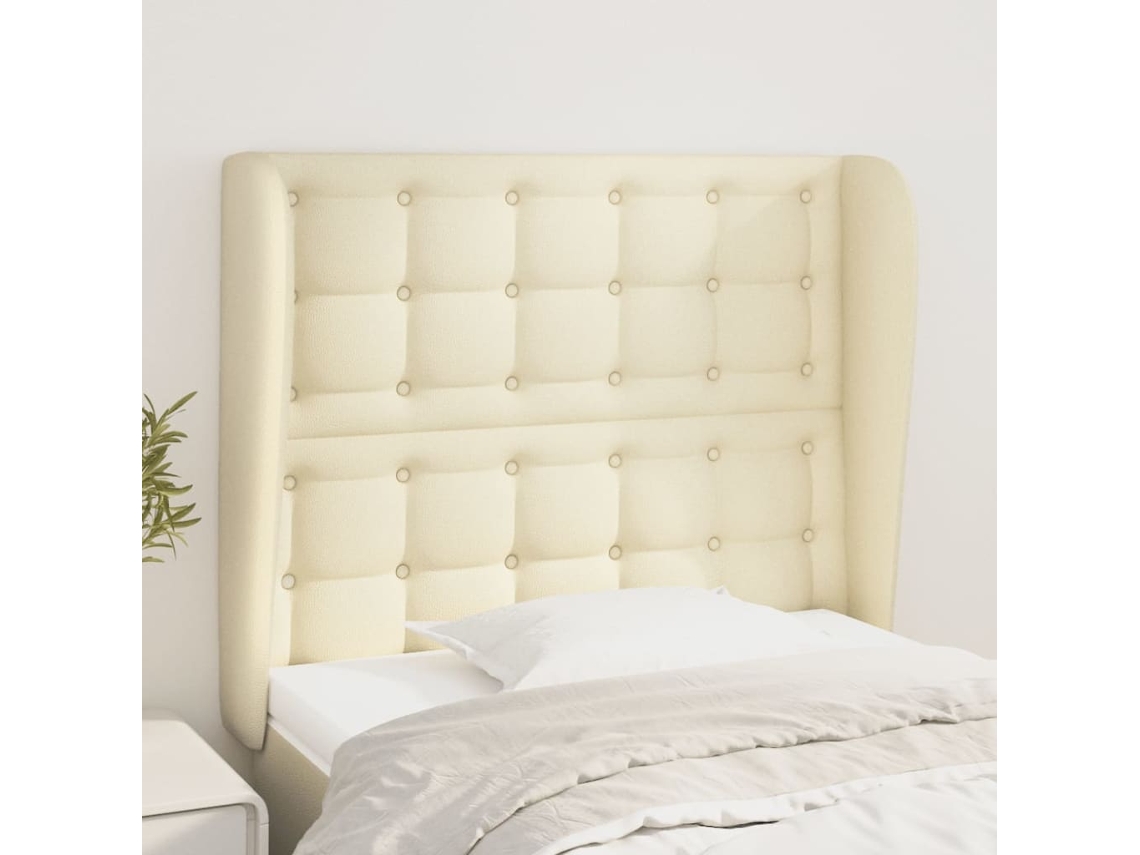 Cabeceira | Painel De Cama Cama C/ Abas Couro Artificial 83x23x118/128 Cm Creme