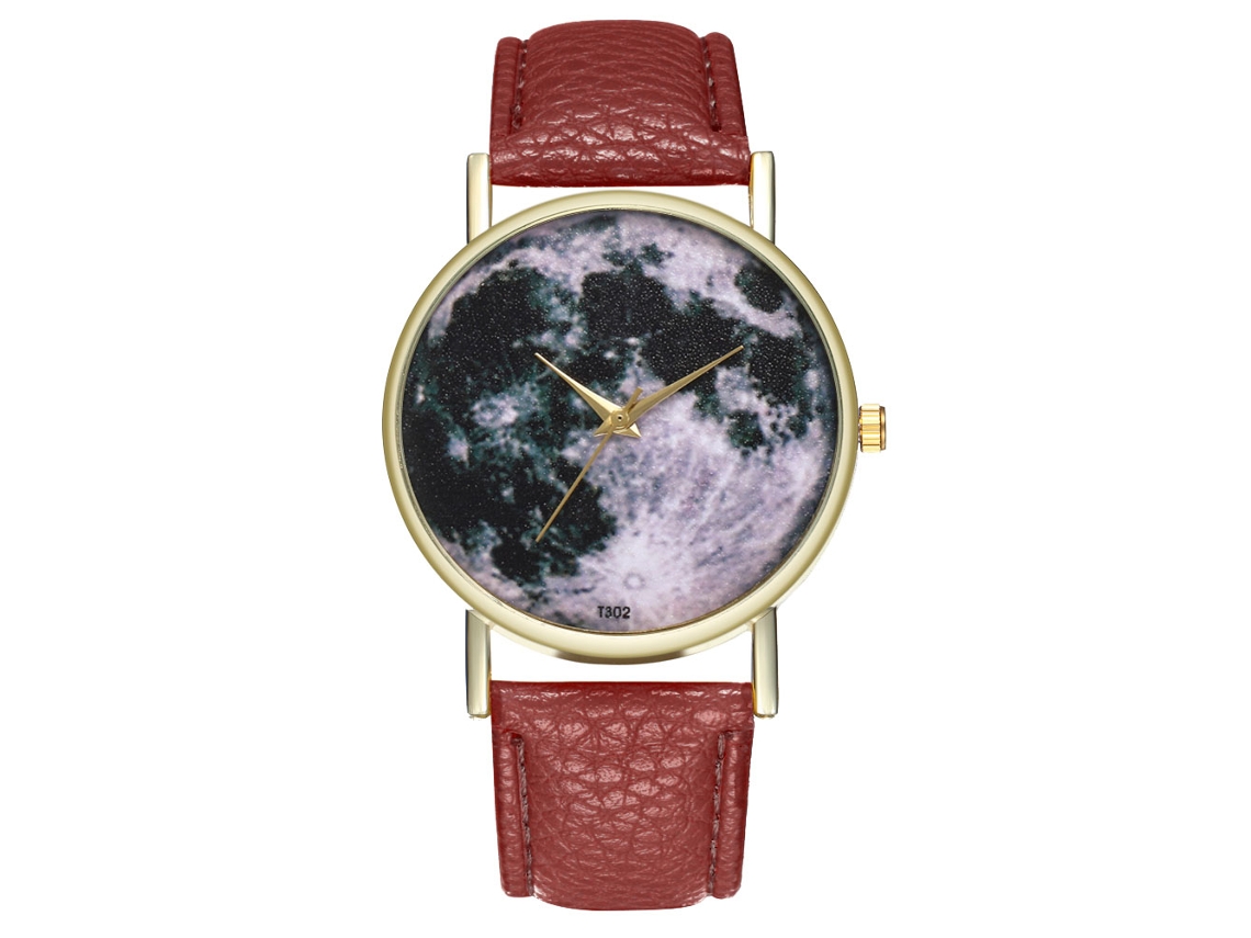 Relógio de quartzo casual unissex para homens e mulheres com pulseira de couro PU marrom.