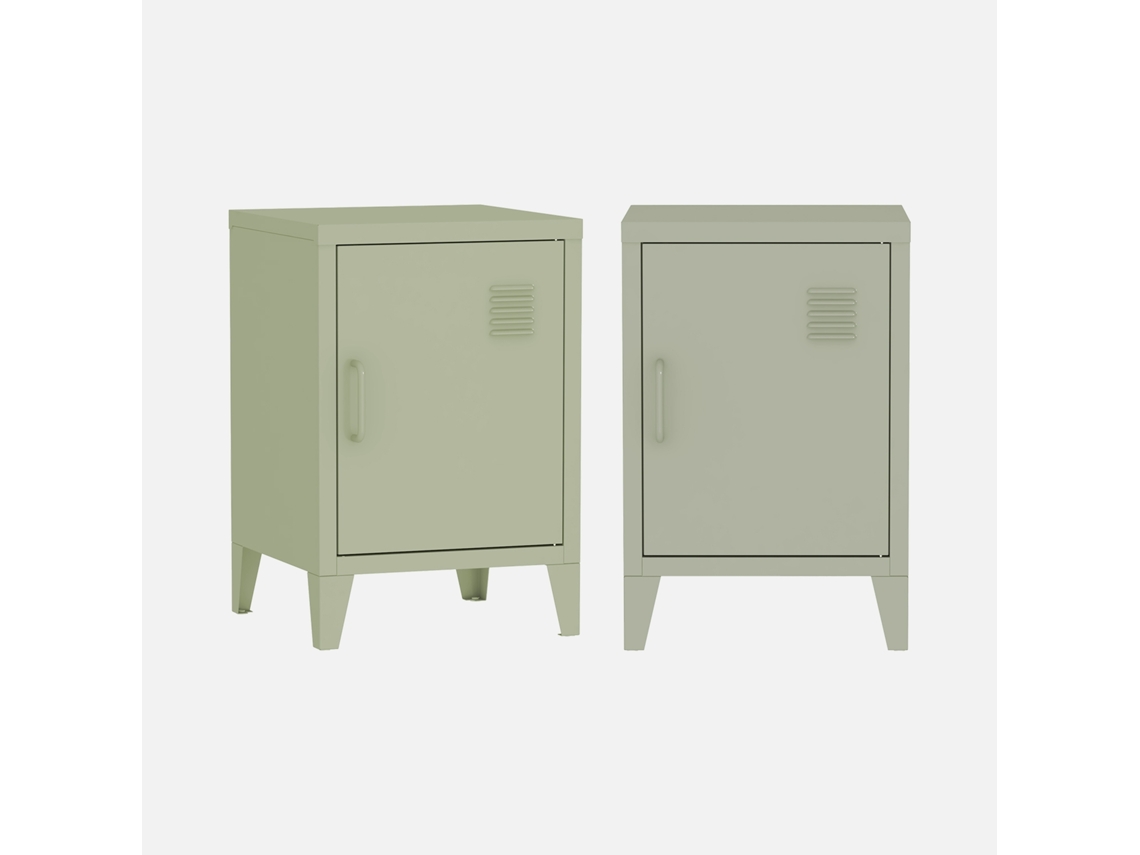 Mesa-De-Cabeceira Metálicas com 1 Porta Set de 2 Verde SWEEEK