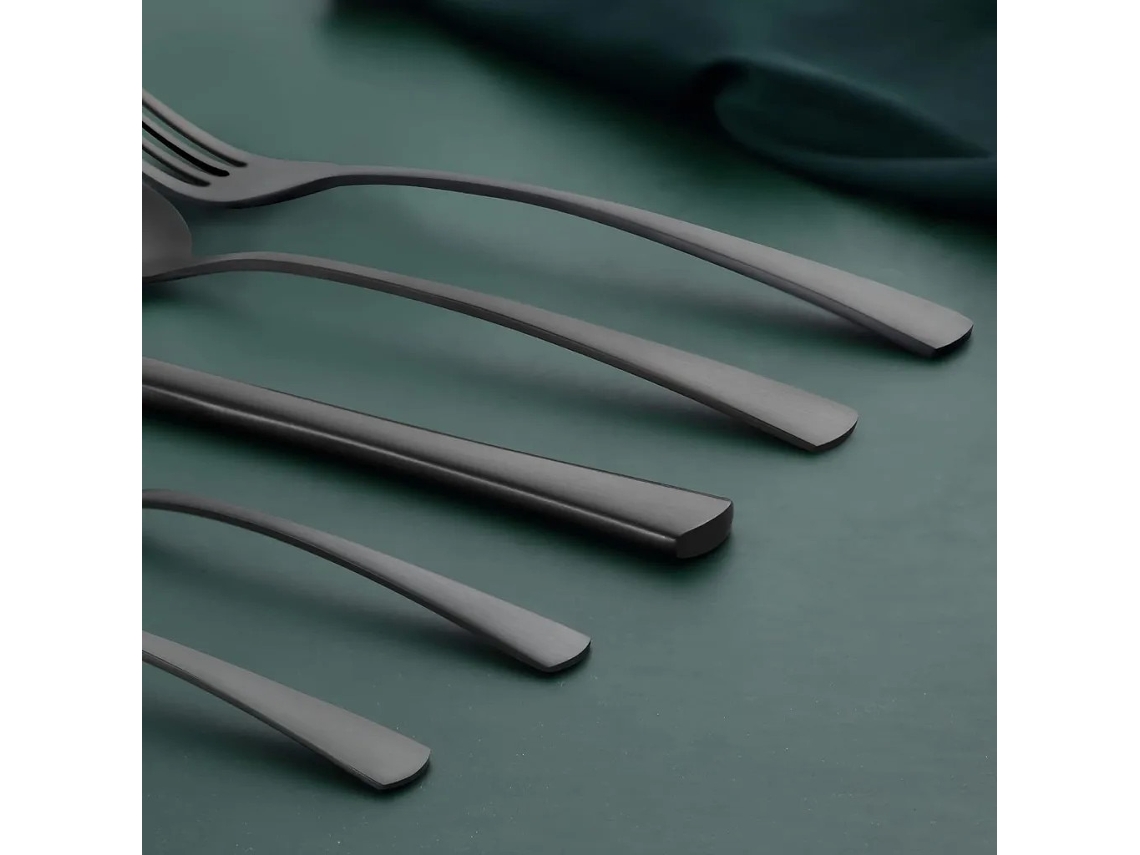 Conjunto De 30 Peças Para 6 Pessoas Em Aço Inoxidável Com Acabamento Preto Fosco E Apto Para Máquina De Lavar Louça.