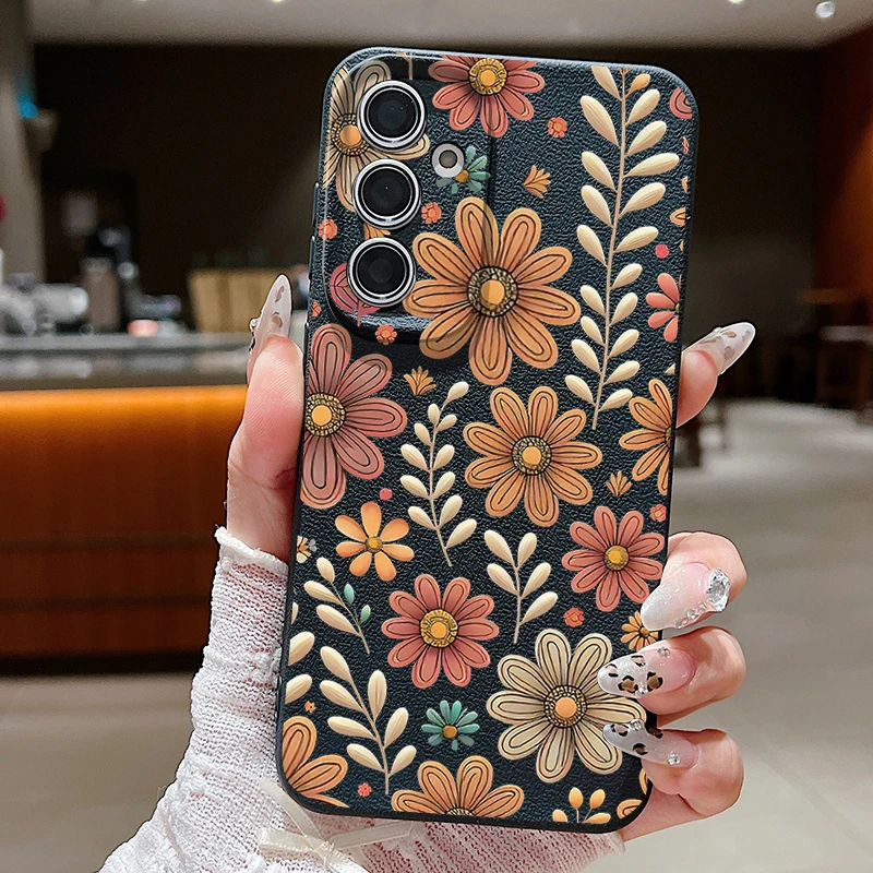 Capa Para Celular Galaxy S25 Com Estampa Floral Retrô (preta), Supermacia.